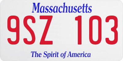 MA license plate 9SZ103