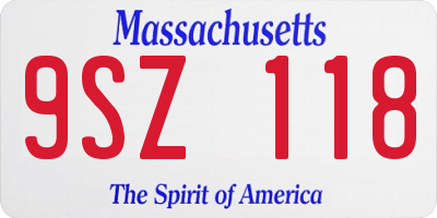 MA license plate 9SZ118