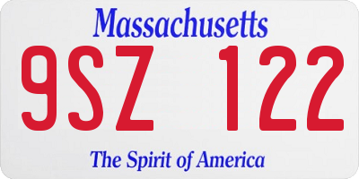 MA license plate 9SZ122
