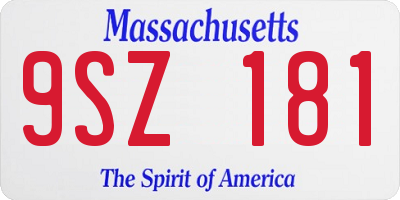 MA license plate 9SZ181