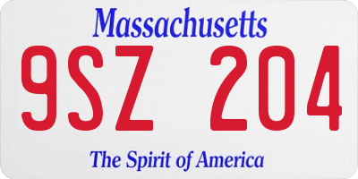 MA license plate 9SZ204