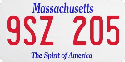MA license plate 9SZ205