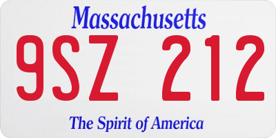 MA license plate 9SZ212