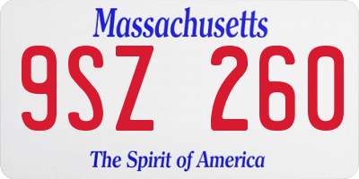 MA license plate 9SZ260