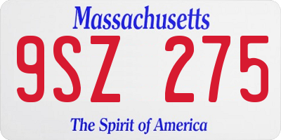 MA license plate 9SZ275