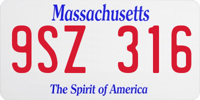 MA license plate 9SZ316