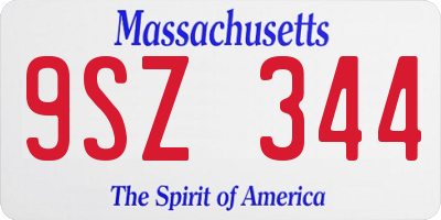 MA license plate 9SZ344