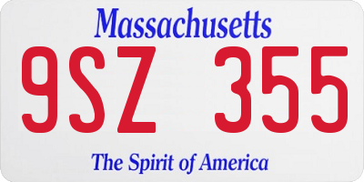 MA license plate 9SZ355