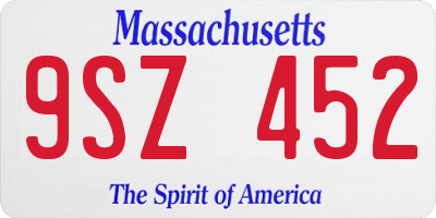MA license plate 9SZ452