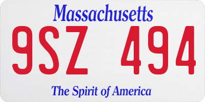 MA license plate 9SZ494