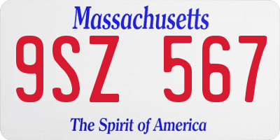 MA license plate 9SZ567