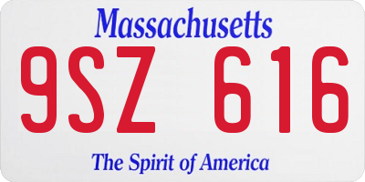 MA license plate 9SZ616
