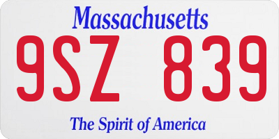 MA license plate 9SZ839