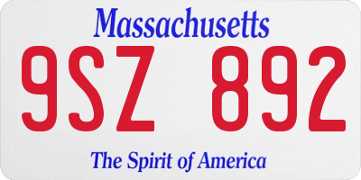 MA license plate 9SZ892