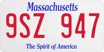 MA license plate 9SZ947