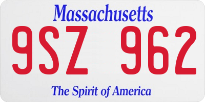 MA license plate 9SZ962