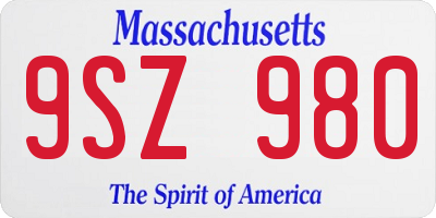 MA license plate 9SZ980