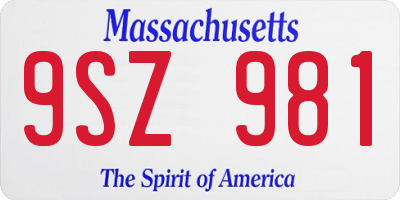 MA license plate 9SZ981