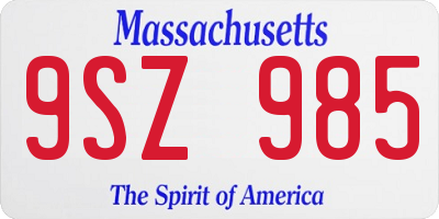 MA license plate 9SZ985