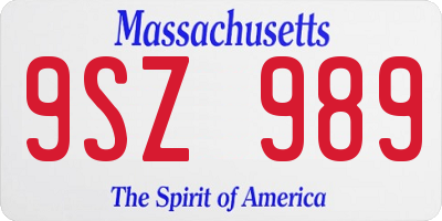 MA license plate 9SZ989