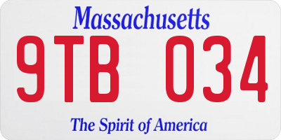MA license plate 9TB034
