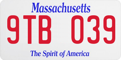 MA license plate 9TB039
