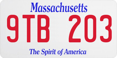 MA license plate 9TB203