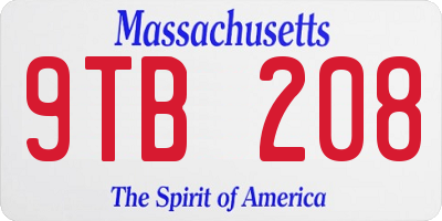 MA license plate 9TB208