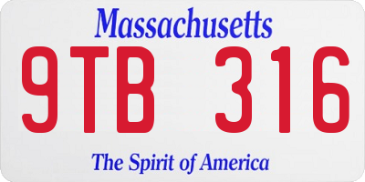 MA license plate 9TB316