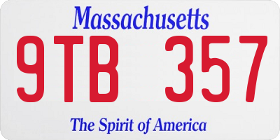 MA license plate 9TB357