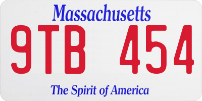MA license plate 9TB454