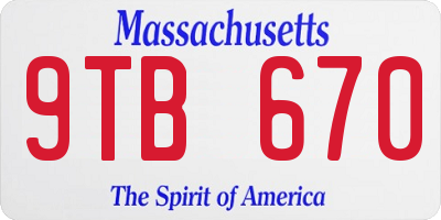 MA license plate 9TB670