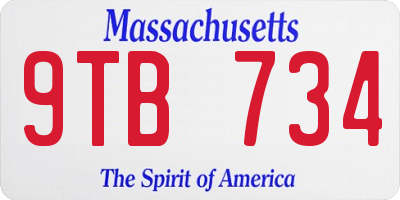 MA license plate 9TB734