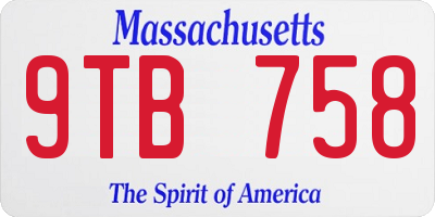 MA license plate 9TB758