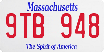 MA license plate 9TB948