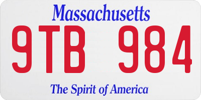 MA license plate 9TB984