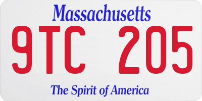 MA license plate 9TC205