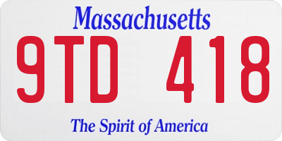 MA license plate 9TD418