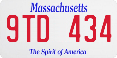 MA license plate 9TD434