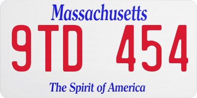 MA license plate 9TD454