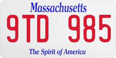 MA license plate 9TD985