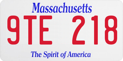 MA license plate 9TE218