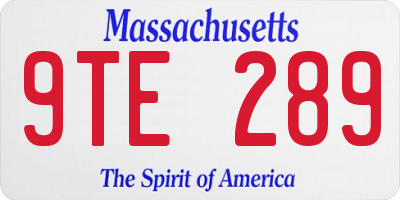 MA license plate 9TE289