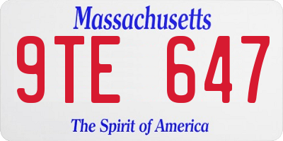 MA license plate 9TE647