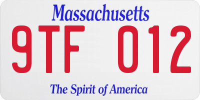 MA license plate 9TF012