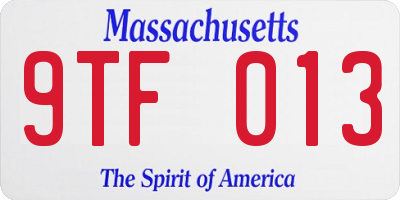 MA license plate 9TF013