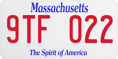MA license plate 9TF022