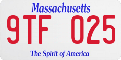 MA license plate 9TF025