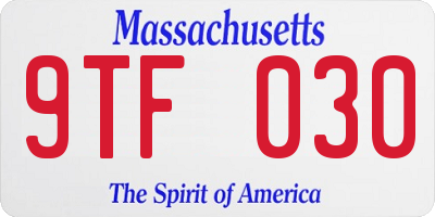 MA license plate 9TF030