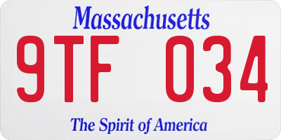 MA license plate 9TF034